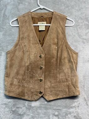 VINTAGE 80’s 90s LL Bean Vest Women’s Brown Tan Suede Old Money Leather Size M